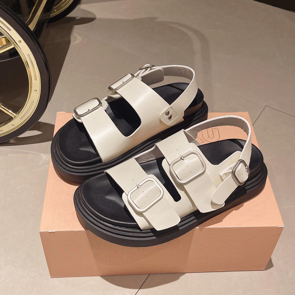 Plateausandalen mit dicker Sohle für Damen Sommer 2024 neue Mode Gürtelschnalle Muffin-Sohle rutschfest Strandschuhe Damen