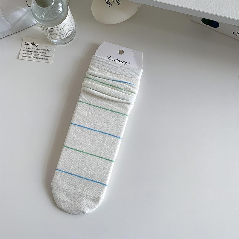 

Весенне-летние модные полосатые махровые носки, прямые и милые, универсальные, полосатые легкие носки до середины икры, дышащие и влагоотводящие 1 pair