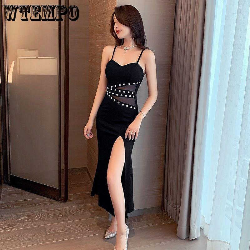 WTEMPO Dámské večerní šaty Sexy ohlávka Nízký střih Svatební šaty Šaty na boky Pas se stahovací šňůrkou Ramínka Duté společenské šaty