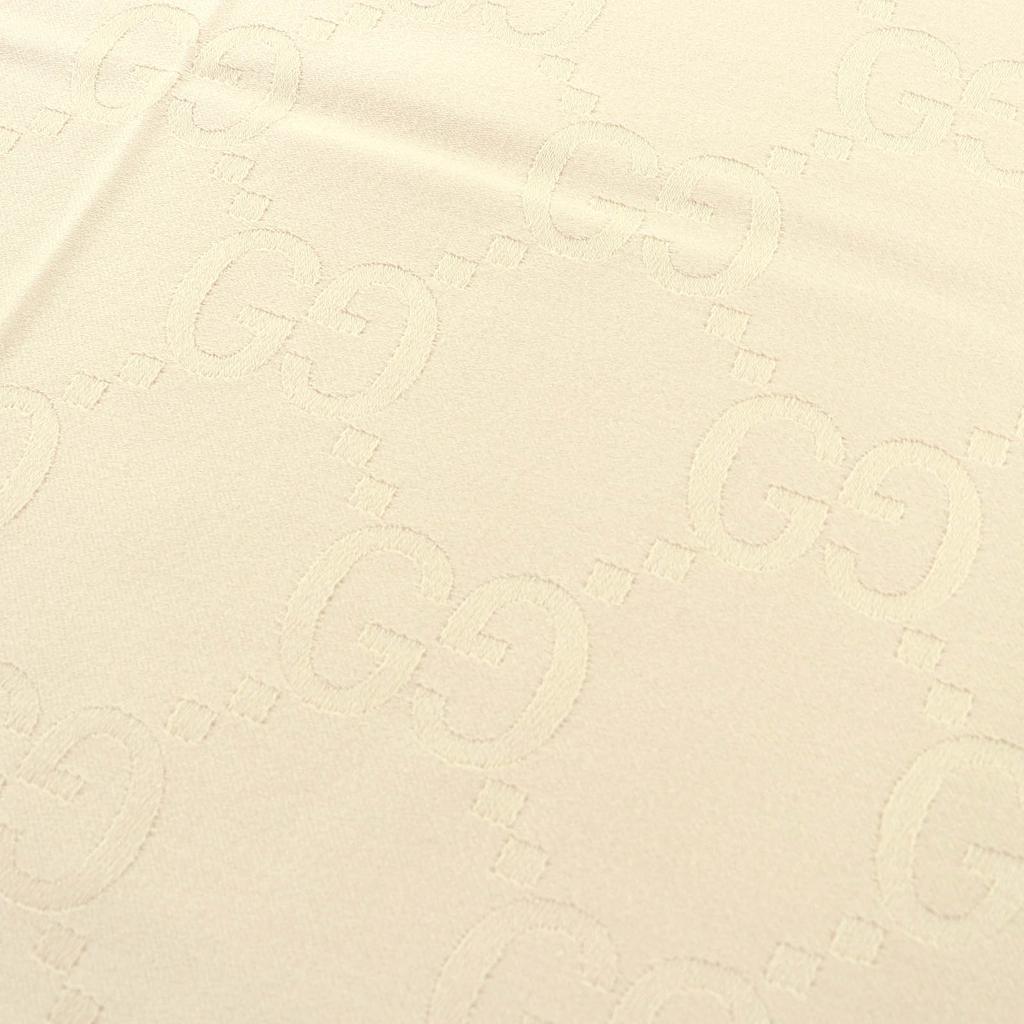 Excellent GUCCI GG Jacquard Fringe Large Shawl Blanket Light Beige Wool 795551 Used