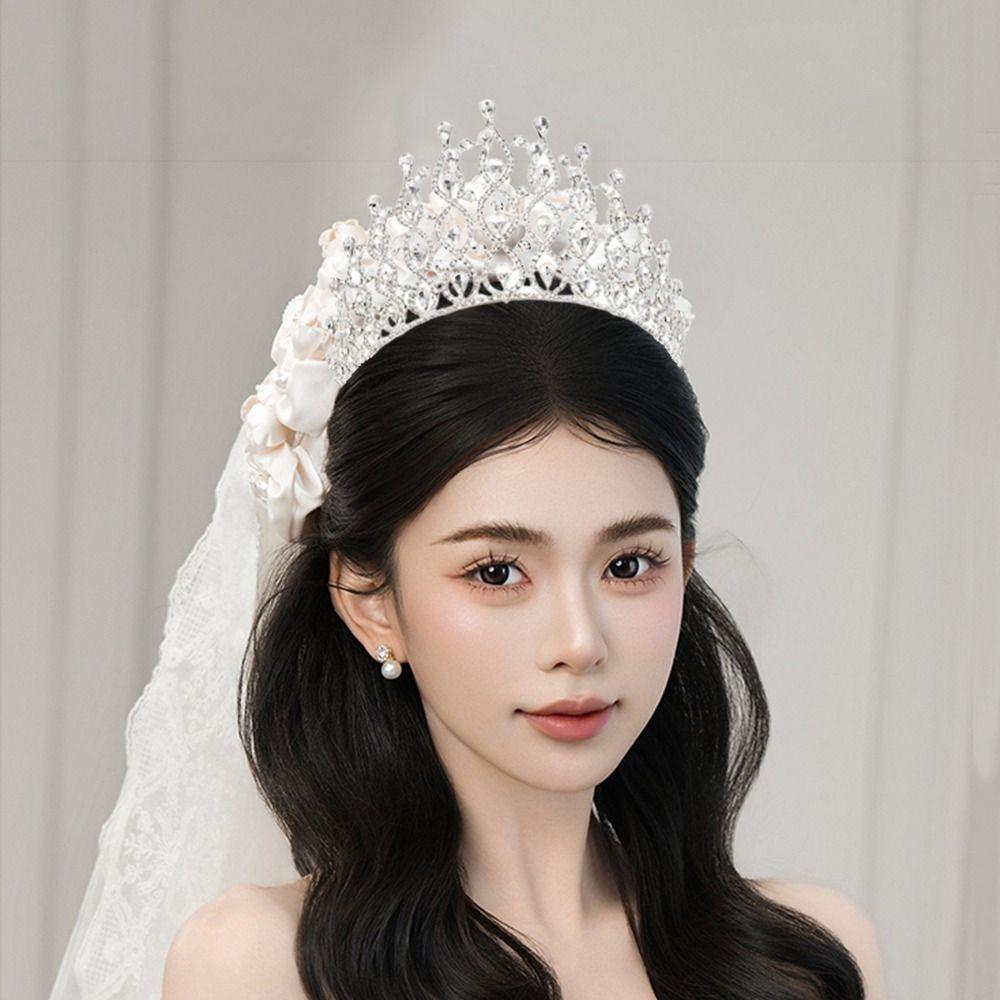 Sparkling Baroque Queen Tiaras Elegant Bridal Headwear Rhinestone Diadem Birthday Party