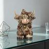 1/2Pcs Coffee Theme Highland Cattle Statue Coffee Mug Highland Cow Resin Figurine Sculpture Home Office