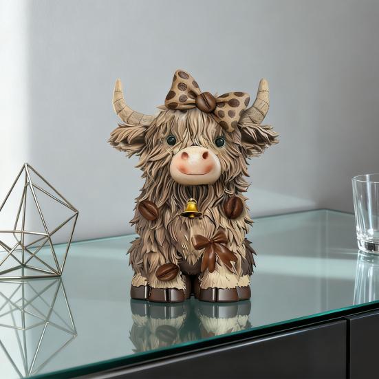 1/2Pcs Coffee Theme Highland Cattle Statue Coffee Mug Highland Cow Resin Figurine Sculpture Home Office