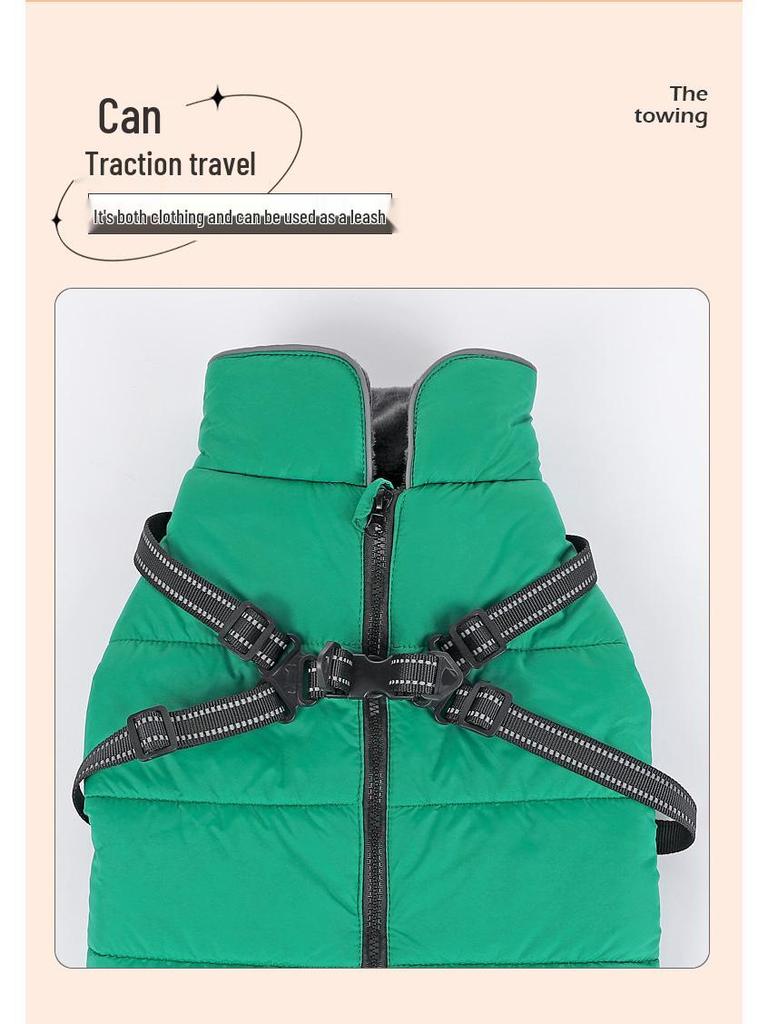 Warm Reflective Dog Coat with Harness - Thickened Cotton for Autumn/Winter