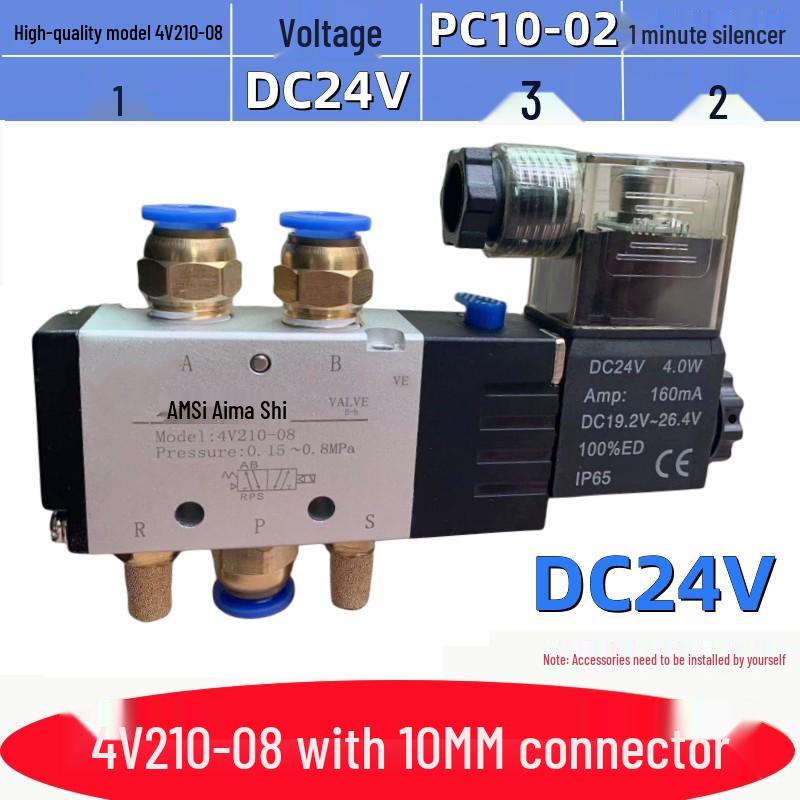 Pneumatický solenoidový ventil 4V210-08: Dvoupolohový, pěticestný řídicí ventil pro vzduchový válec (12V/24V/220V)