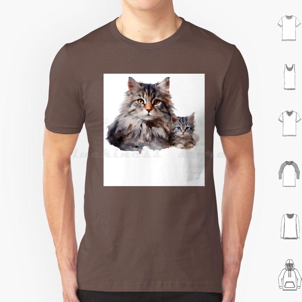 Loving Mother Cat And Her Playful Kitten T Shirt Cotton Men Women DIY Print Cat Illustration Mother Cat And Kitten Cute Cat