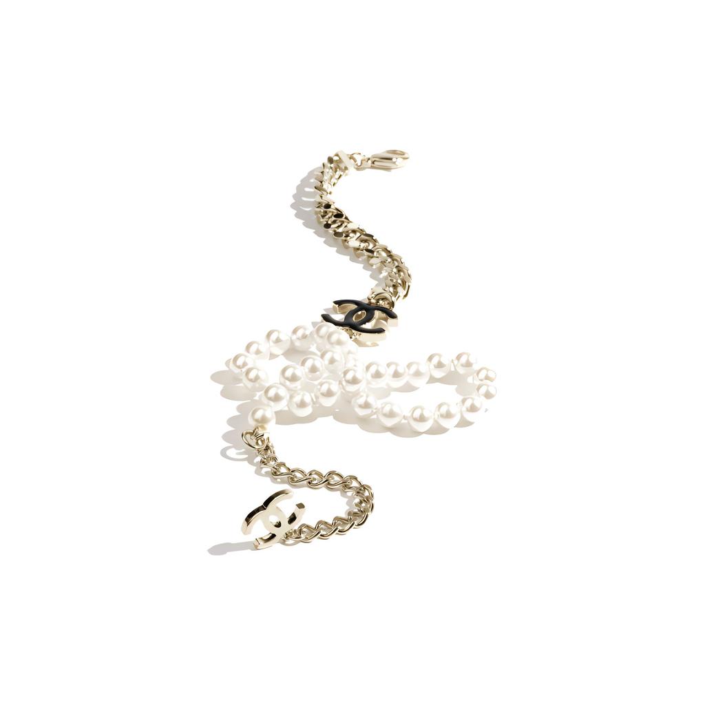 Chanel Double C Chain Decoration Metal Imitation Pearl Necklace Women necklace Off-White ABC873-B15989-NW562