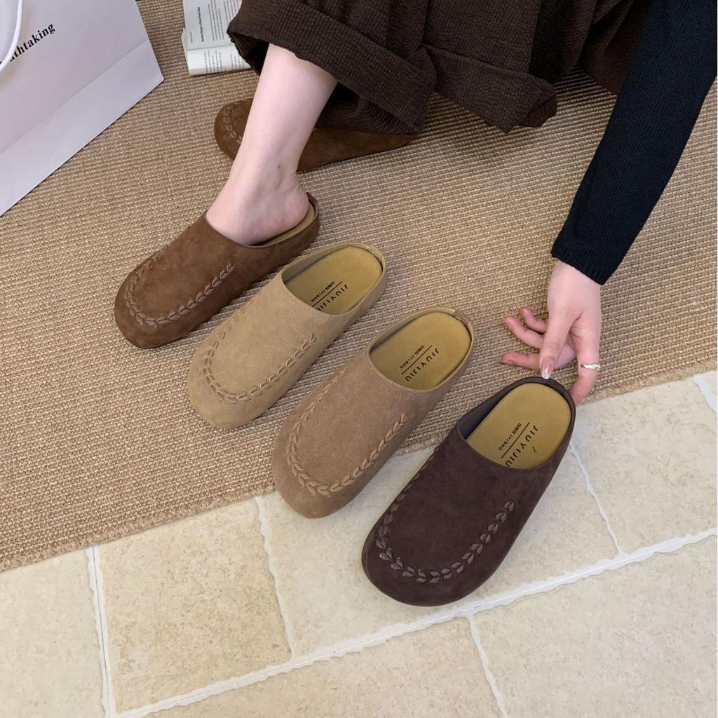 Retro Mori Thick-soled Bag Head Half Slippers Women's Outer Wear 2025 New Lazy One-pedal Shoes Muller Single Shoes