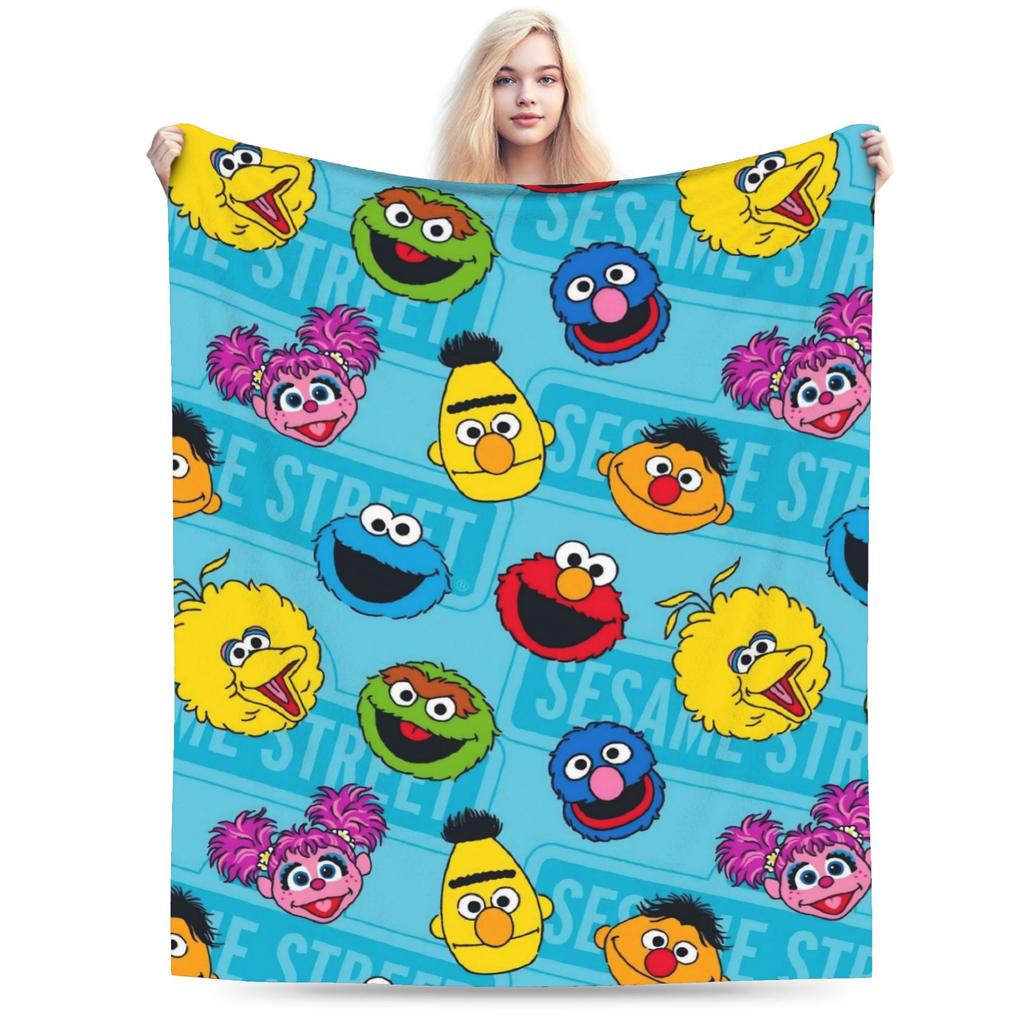 Sesame Street Cartoon Blanket Flannel Spring/Autumn Elmo Friends Breathable Warm Throw Blanket for Sofa Travel Bedspreads