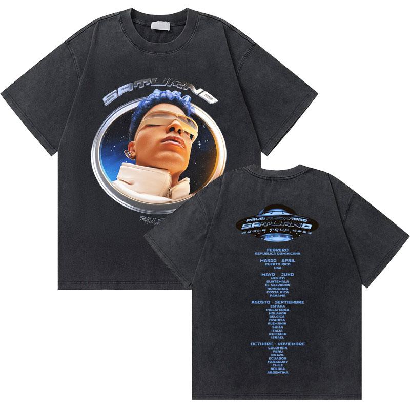 Rapper Rauw Alejandro Cosa Nuestra Vintage Washed T Shirt Men Women Hip Hop Fashion Pop Music Tshirt Mens Oversized Tshirts