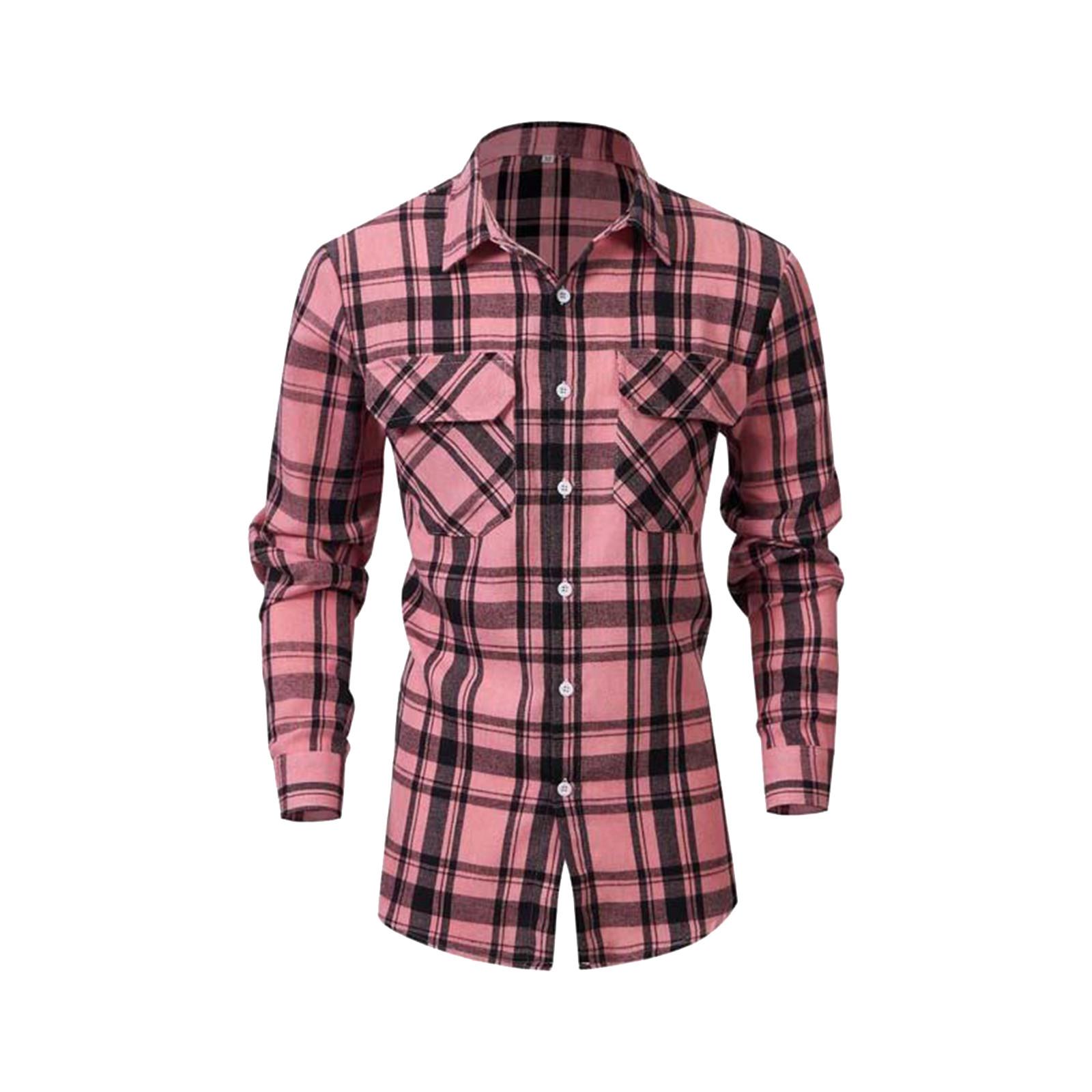 

Мужская зимняя модная рабочая одежда, клетчатая рубашка с длинными рукавами XXL розовый