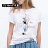 Elegant Ballet Print Short Sleeve T-shirt Women's Slim Fit Summer Top Modal Fabric Student Girl Fashion Polyester