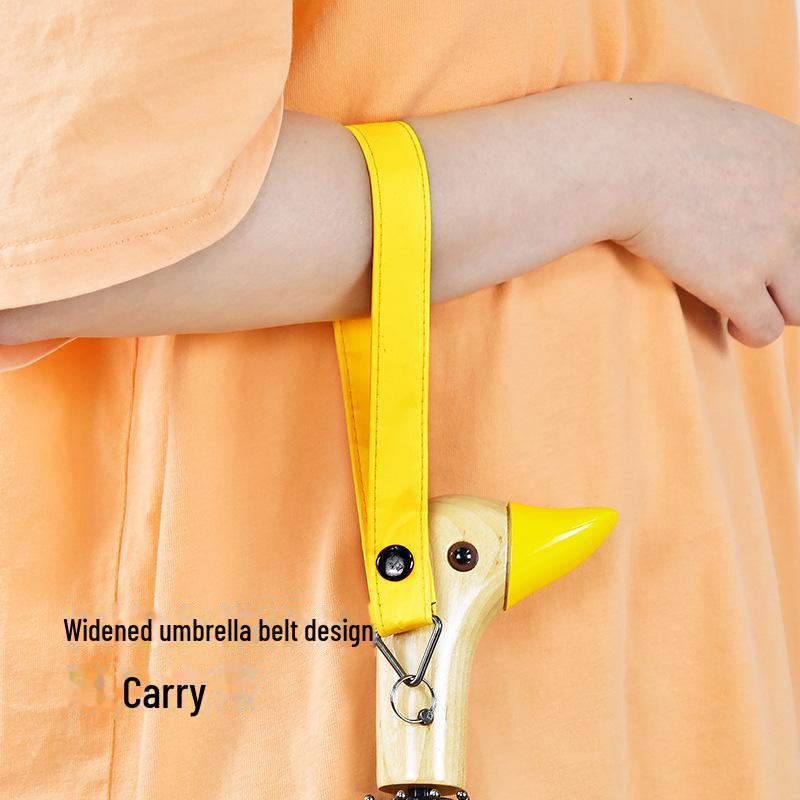 Creative Duck Head Umbrella: Stylish Black with Wooden Handle, Sun Protection, Dual-Purpose for Rain or Shine.