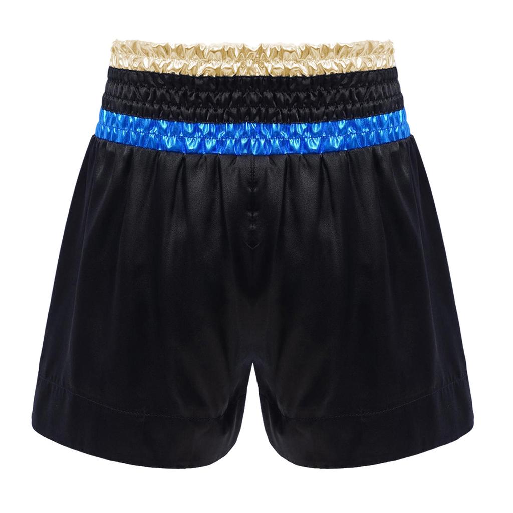 Jungen Glänzende Buchstaben Aufdruck Boxershorts Farbblock Metallisches Patchwork Seitenschlitz Satin Boxen Trainingsshorts