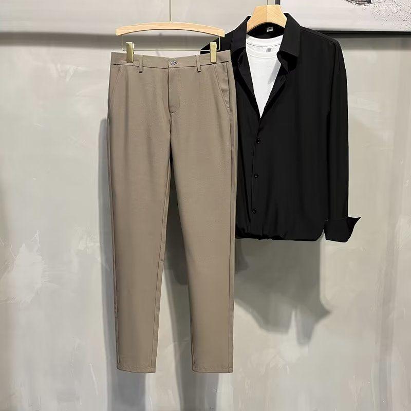 New Four Seasons Men's Fashion Sagging Business Casual Straight Tube Versatile Fashion Korean Elastic Waist Suit Pants