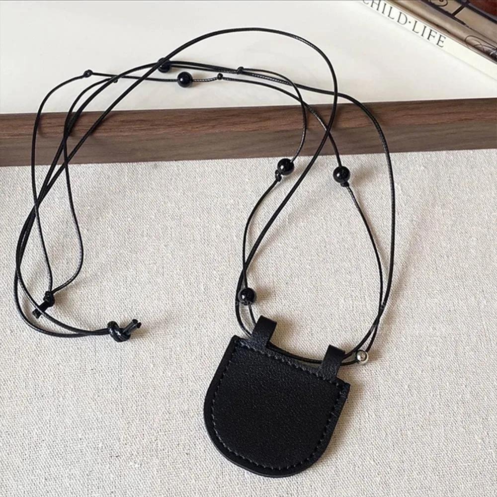 Vintage Cute Small Bag Leather Pendant Long Necklace for Women Stylish Sweater Chain Jewelry Versatile Hanging Accessories