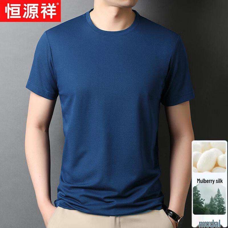 Hangyuanxiang Men's Cooling Silk Blend Short Sleeve T-Shirt