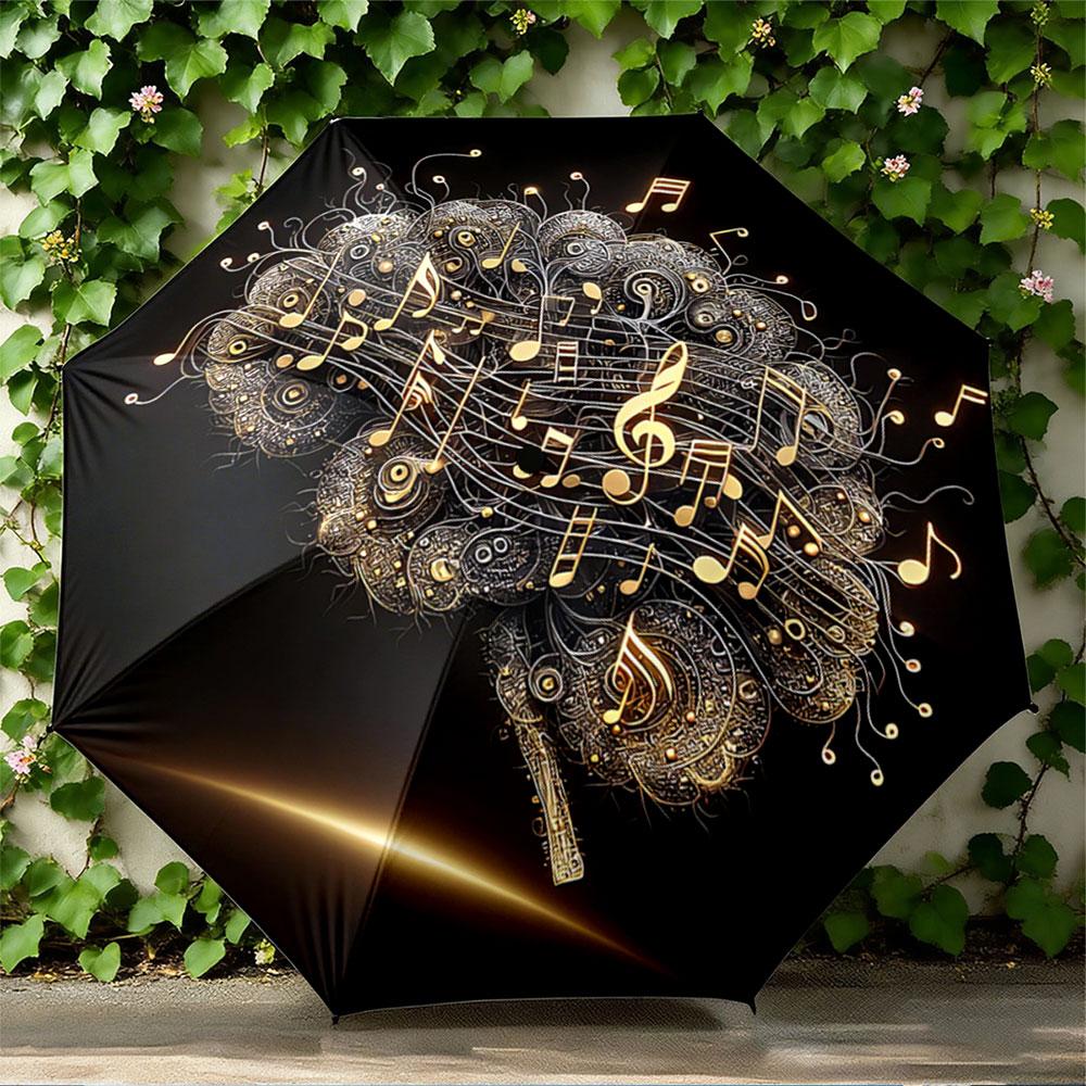Modern Round Music Note Brain Black Eye-Catching Print Umbrella