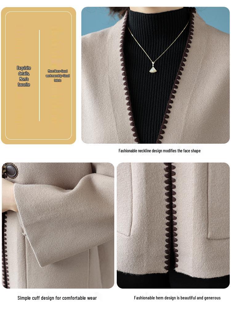 Women's Spring & Autumn Knit Cardigan: Fashionable Trench Coat for Middle-Aged & Elderly, New 2025 Style with Noble, Elegant Design.