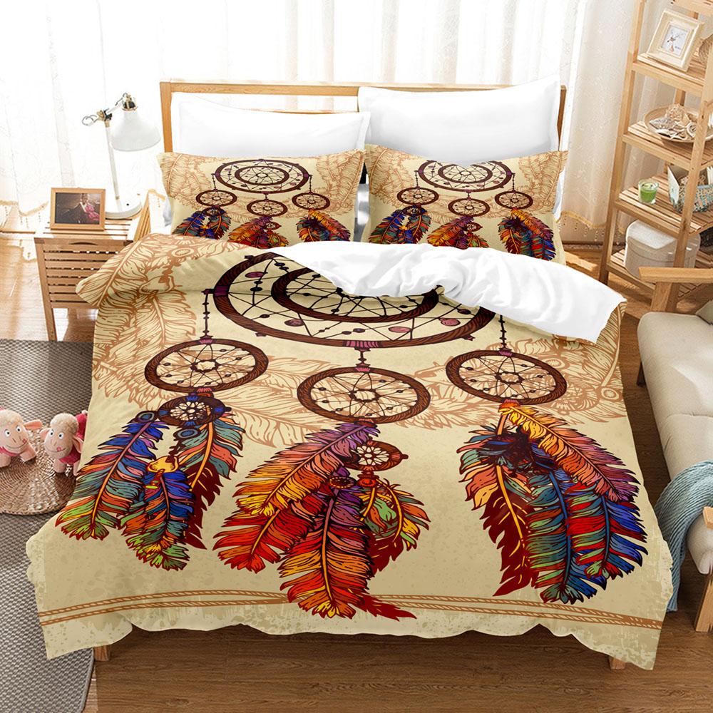 Dream Catcher Bedding Set Colorful Chic Boho Mandala Floral Feather Design Duvet Cover Set  Single Double King Bed Cover Size
