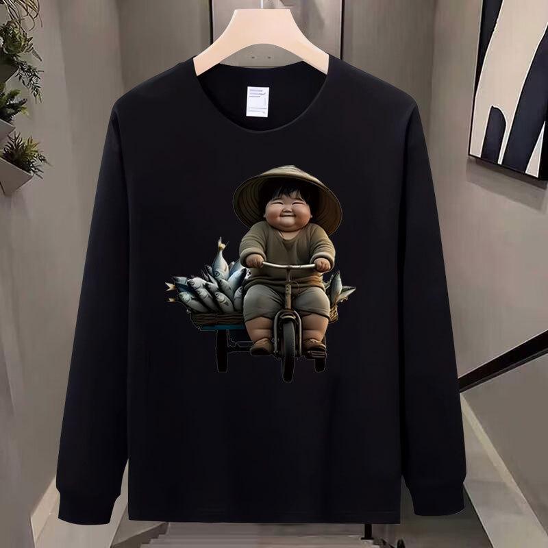 Pure Cotton Heavy-Duty Long-Sleeved T-Shirt, Young And Young Men'S And Women'S Autumn Light Luxury Trendy Brand Loose Casual Ruffian Handsome Business