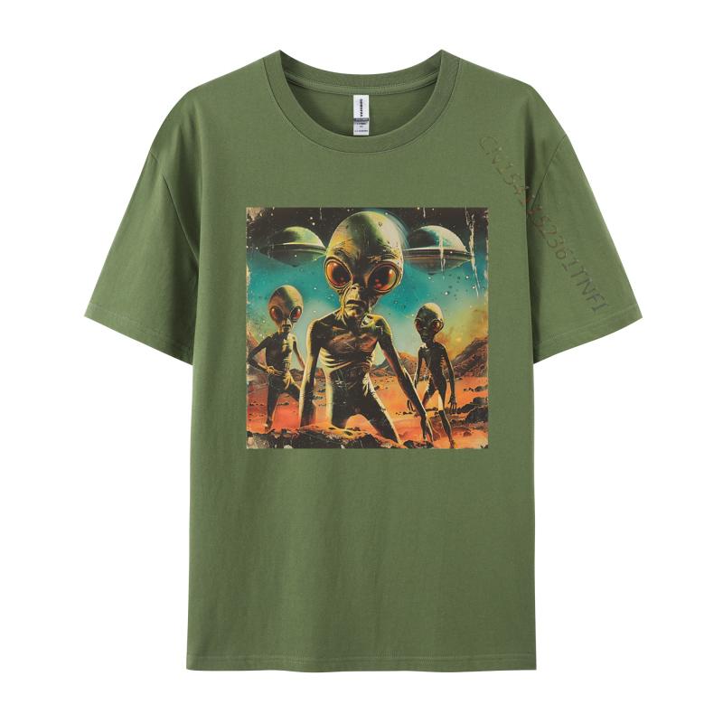 

Vintage Alien Tshirt Men Tshirts Printed Cotton Tops Simple Style Casual Clothes Mens Shirts Graphic Tee 4XL