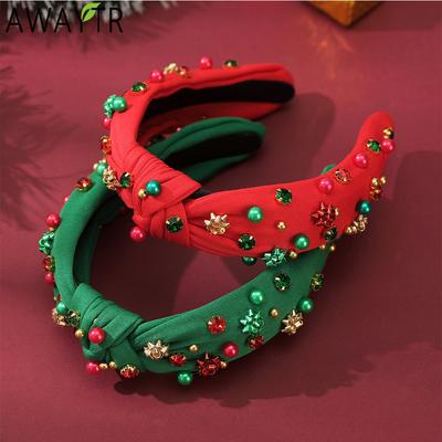 AWAYTR Luxus Barockperlen Stirnbänder Weihnachten Stoff Breit Stirnband Haarschmuck für Frauen Festival Kopfschmuck