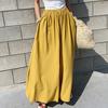 Women Pants Solid Color Side Pockets Temperament Elastic Waist Wide Leg Trousers Streetwear