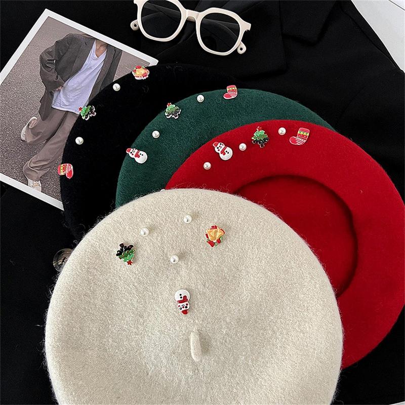 Christmas Fashion Vintage Beanie Winter French Beret Wool Hat Children Adults Perfect for Family Holiday Party Decoration