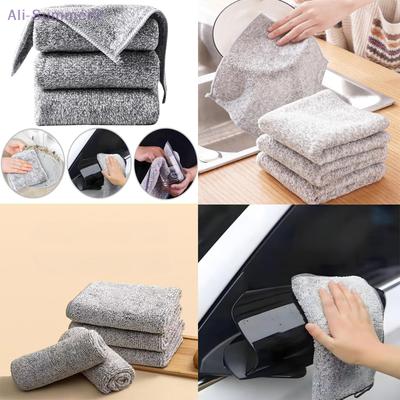{MX} 10Pcs Bamboo Charcoal Thickened Absorbent Dishcloth Microfiber Cleaning Cloths Oil Resistant Wipes Kitchen Rags