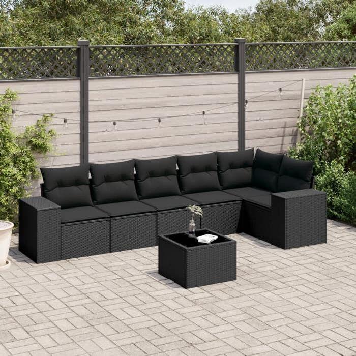 VidaXL Garden Lounge Set with Cushions 7 Pcs, Patio Sofas, Patio Furniture Set, Outdoor Furniture, Black 3254932