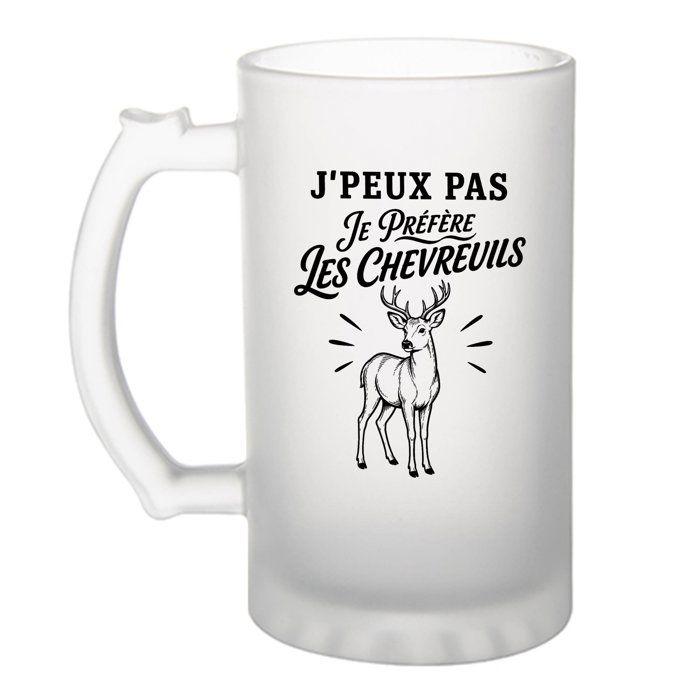 Chope de bière - PLANETEE - J'peux pas minimaliste - Verre trempé givré 470 ml - Anse recto verso - Motif sublimé