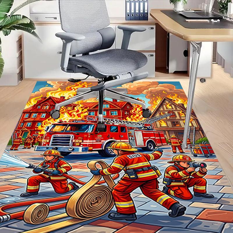 1PC Firefighter Firetruck Non-Slip Floor Carpet, Office, Family, Bedroom, Studio - Large Area Rug,  Decorative Mat, Longlasting Material-C0411