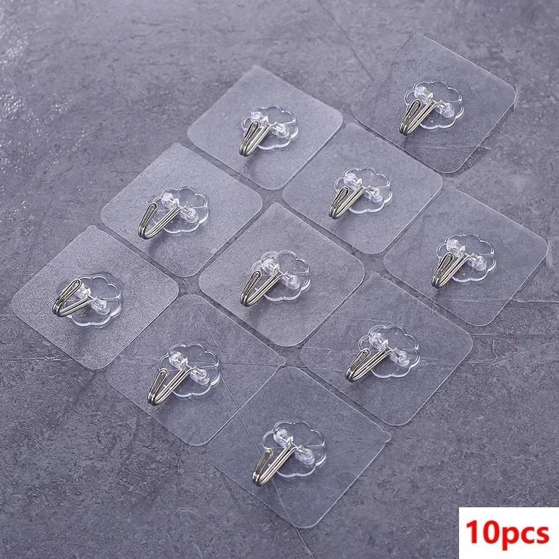 5/10PCS Transparent Stainless Steel Strong Self Adhesive Hooks Key Storage Hanger for Kitchen Bathroom Door Wall Multi-Function