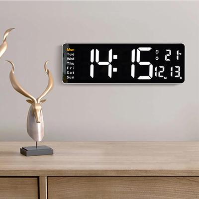 Contemporary Digital Wall Clock with Temperature and Date Display - Adjustable Brightness for Home