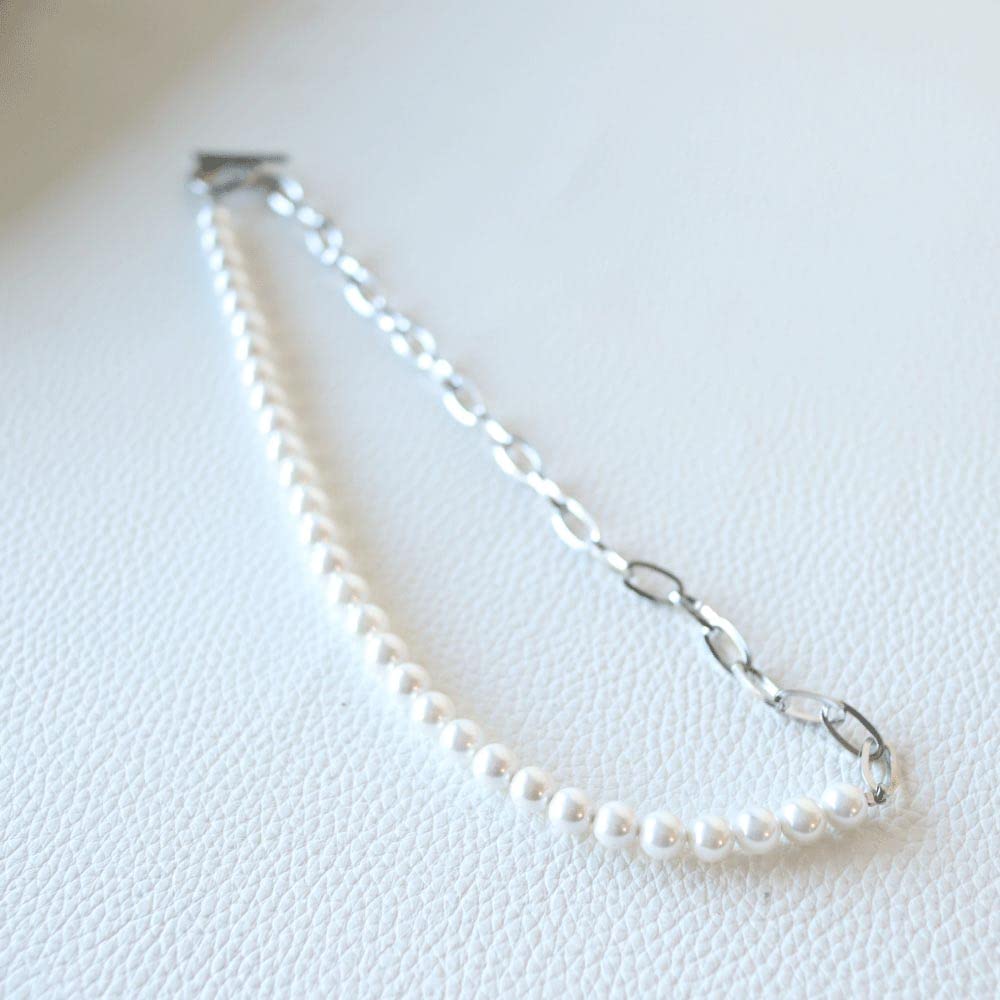 Pearl Necklace Pearl Chain Unisex Casual Stylish Date Handsome Genderless Pearl 45cm 50cm [Sakiya] Men's Men's (45)