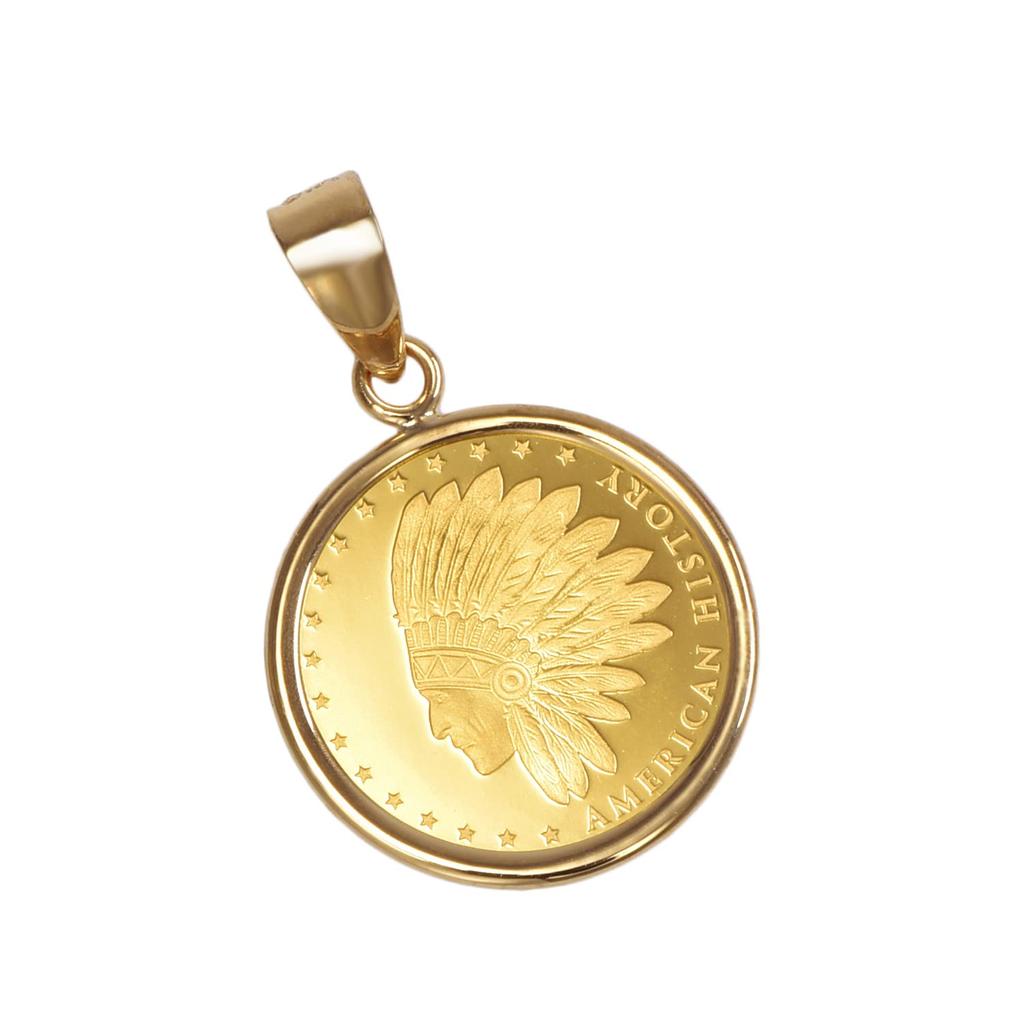 Speranza 24K Pure Gold Coin Pendant with Indian Eagle Simple Engraving & Design, 1/25oz, 18K,