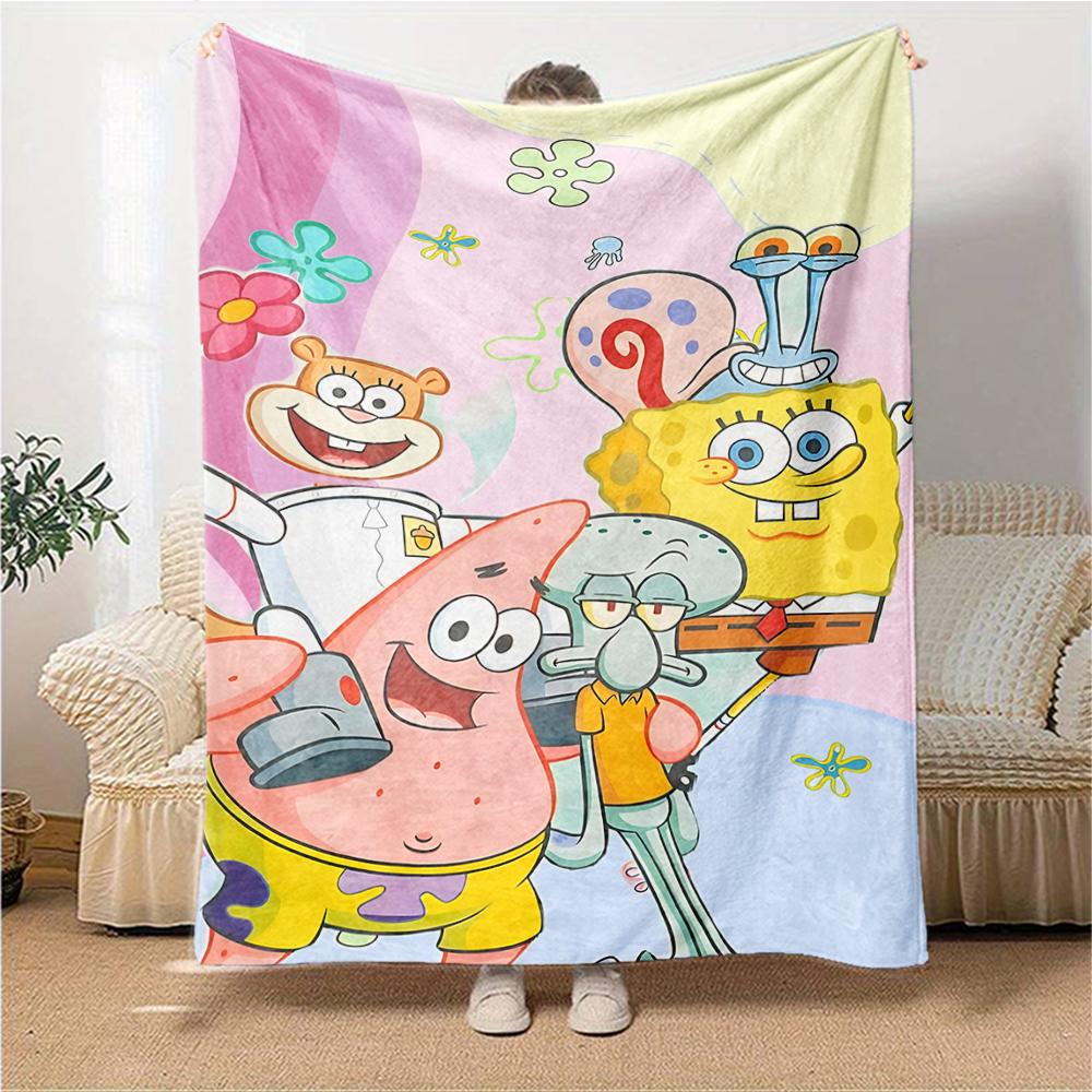 1Pc Spongebob Friends Adventure Blanket Soft Throw Blanket For Home Bedroom Bed Sofa Travel Office Solid Christmas Blanket
