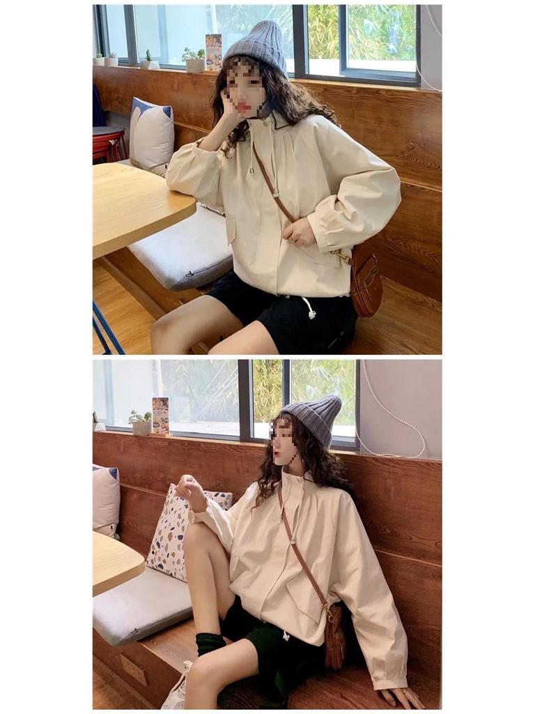 Autumn Winter Loose Fit Drawstring Jacket for Women - Korean College Style Casual Outerwear