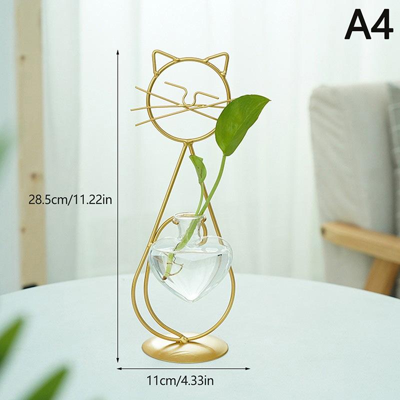 Creative Hydroponic Vase Simple Cat Iron Flower Machine Heart-Shaped Hydroponics Vase Creative Home Living Room Table Decor