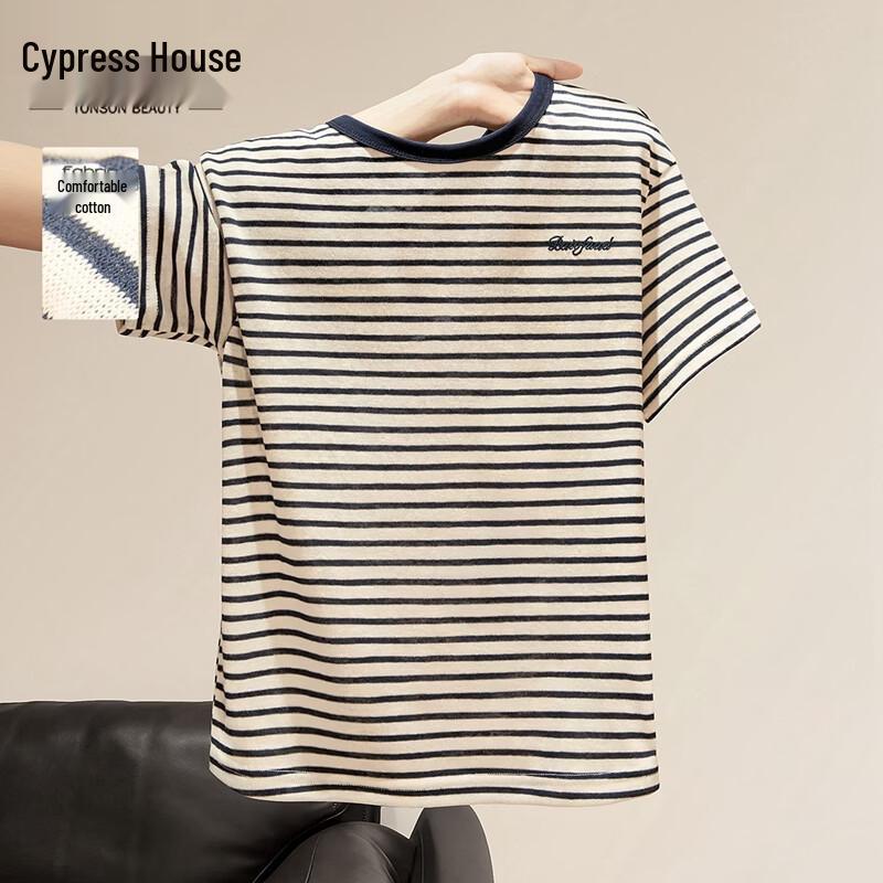 Women s Striped Color-block Round Neck T-shirt M