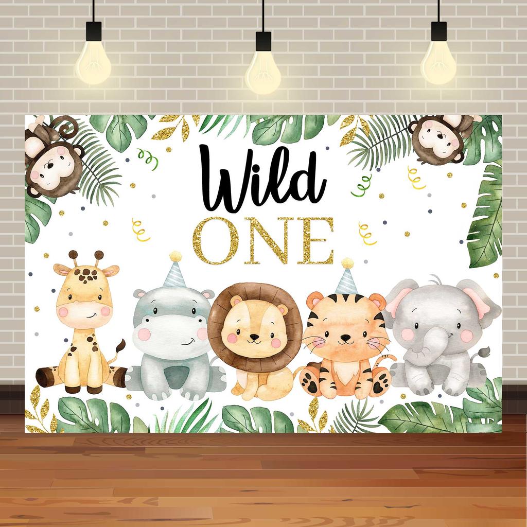 Safari Wild One Birthday Photography Backdrop Jungle Animals 1st Birthday Party Newborn Baby Room Wall Gifts Custom Background