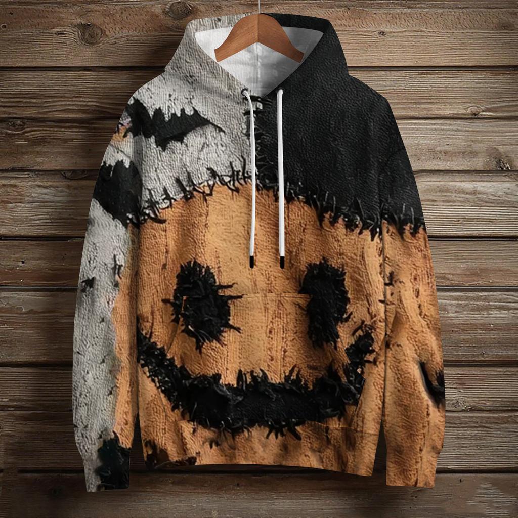 Dámská módní mikina s dlouhým rukávem, pulovr, potisk Halloween, s kapucí a kapsou