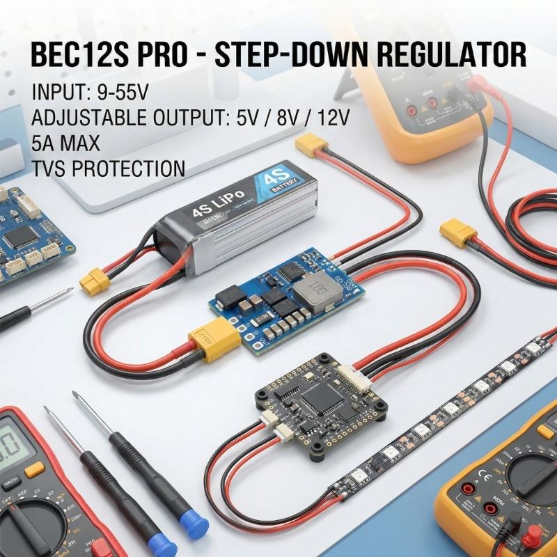 Mini 5A Energy Supply Voltages Converter Module BEC12S Wide Input 9V To 55V Input and 5.2V 8V 12V Output For Drones