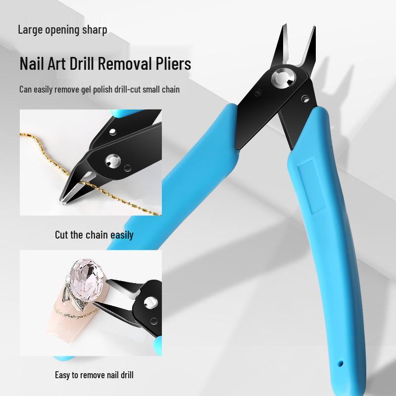 Diamond Removal Nail Art Pliers Set: Includes Cutting Pliers, Vise Grip Pliers, Small Metal Scissors, and Precision Tools.