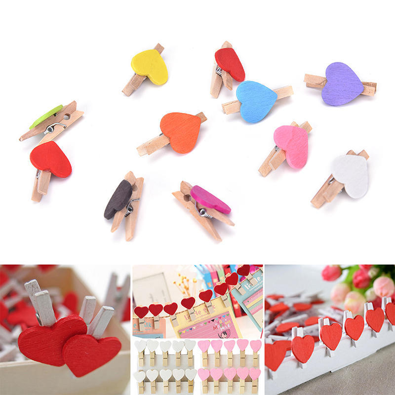 20Pcs Mini Cute Heart Wooden Pegs Photo Clips Room Wedding Craft Decor