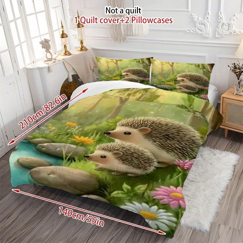 Comforter 3Pcs Cartoon Cute Hedgehog Flower Perfect Soft Comfortable Breathable Bedding Set Suitable For All Seasons
