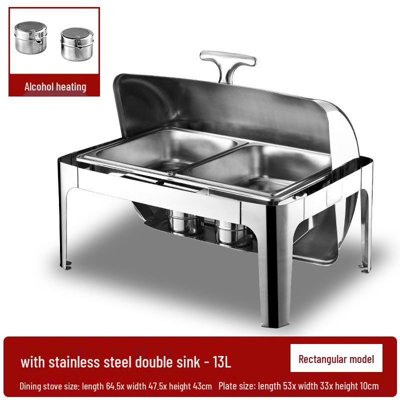 Gold-Plated Stainless Steel Buffet Warmer with Full Lid and Visible Insulation
