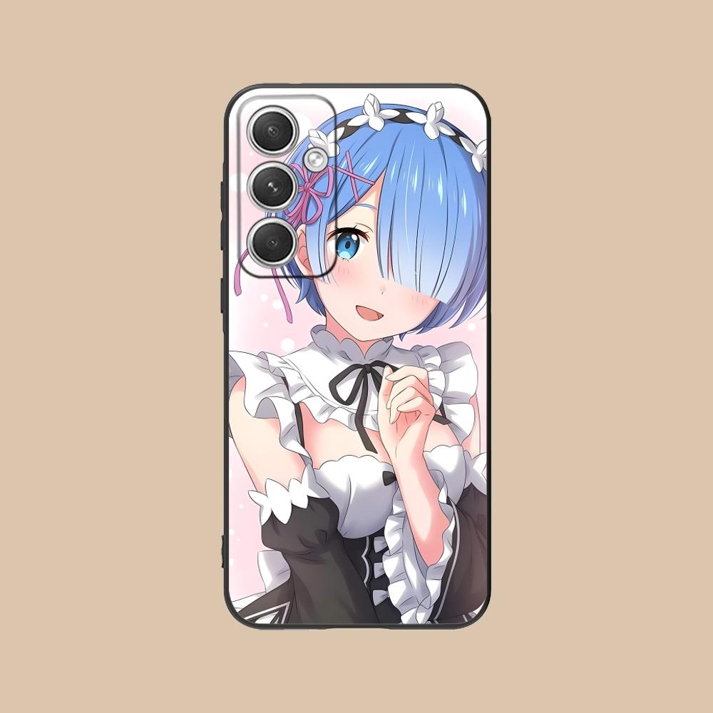 Re Zero Rem Girl Mobile Cell Phone Case for Samsung Galaxy S24 S23 S22 S21 S20 S10 S9 Plus FE Ultra Lite Black Phone Cover Shell