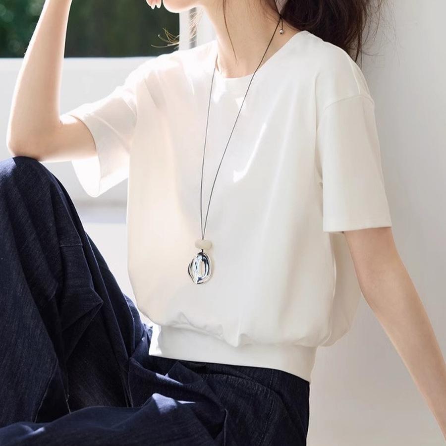 Casual versatile design hem split decorative buckle short-sleeved T-shirt 1116 summer new T-shirt women